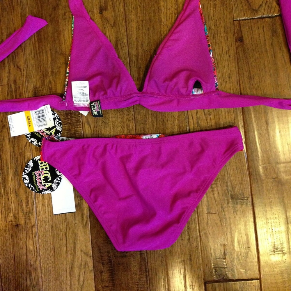 NWT $88 BECCA PINK PAISLEY BIKINI SWIM SMALL TOP & SMALL BOTTOM - Picture 5 of 6